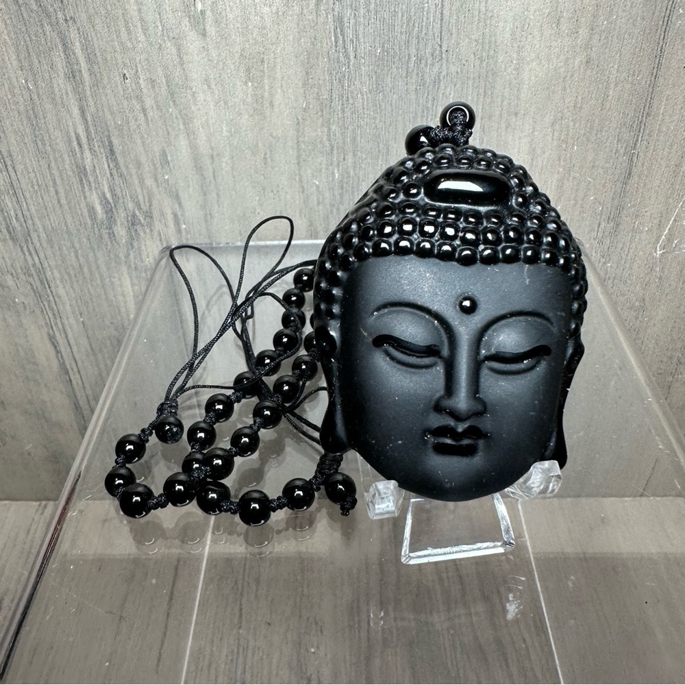 Black Jade Buddha Crystal Stone Necklace